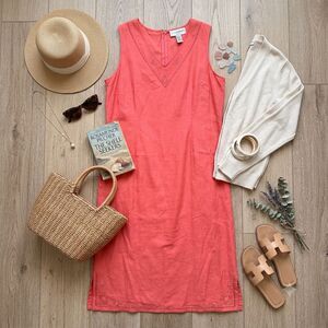 Sag Harbor Woman Vintage Linen Blend Beaded Embroidered Maxi Dress Coral Plus 22